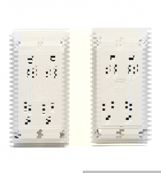 Straight Blade Fourplex Receptacle: NEMA 5-15R, 15 Amps, Self-Grounding